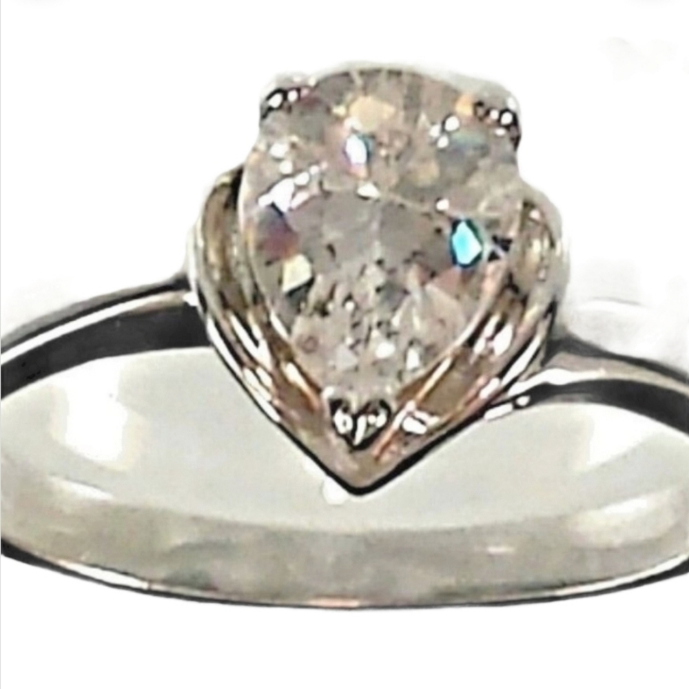 Silver Plated Birthstone Ring April pear shaped stone sizes 6 8 9 10 *